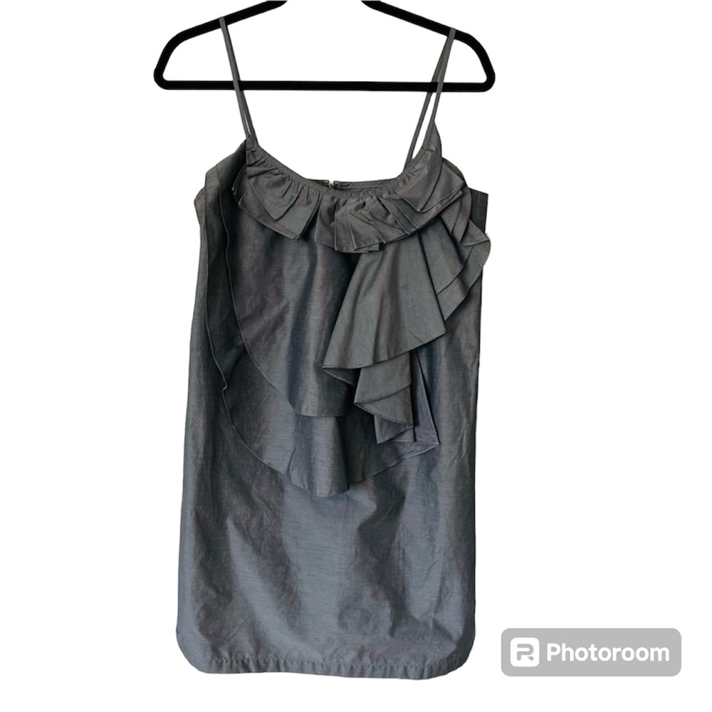 Charles Chang Lima Gray Ruffle Mini Dress Tunic Top Size 8